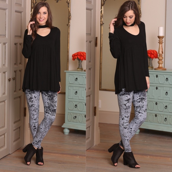 LAST PAIR! Charcoal Velvet Leggings  - Picture 2 of 4